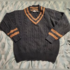 VTG Snowmass V NeckTennis Sweater Cable‎ Knit  100% Cotton Men's Size Large